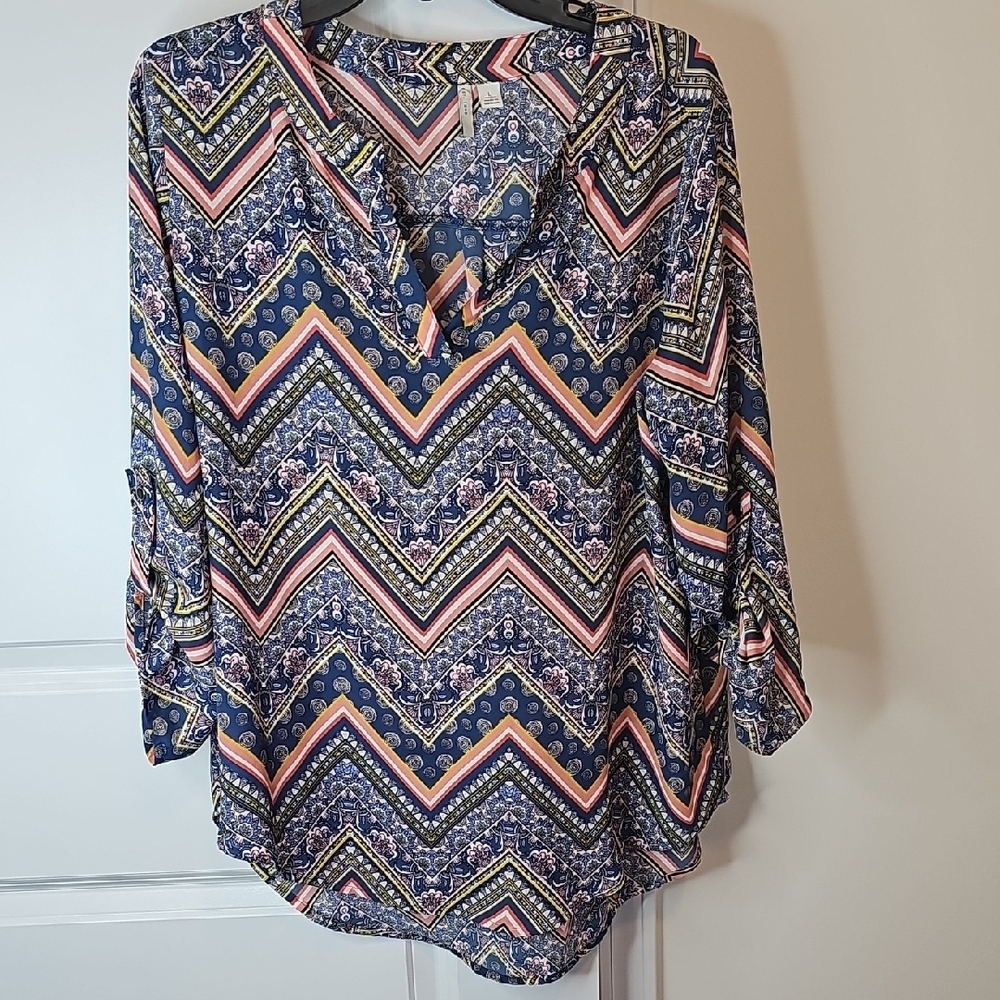 Cest 1946 Chic‎ Bohemian Chevron Blouse in Multicolor Size L